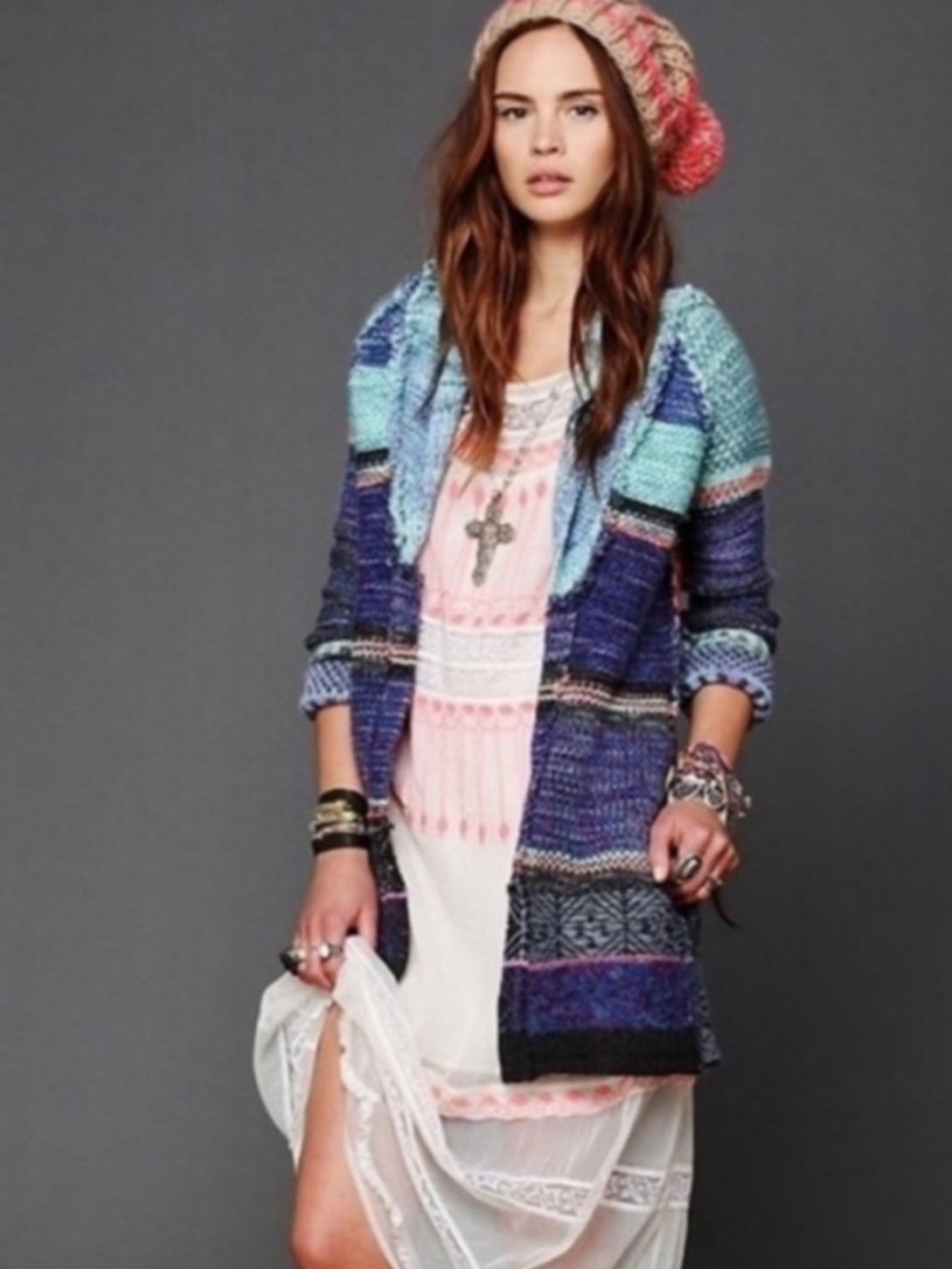 Free People Kryptonite Multicolor Cardigan Sweater Patchwork S